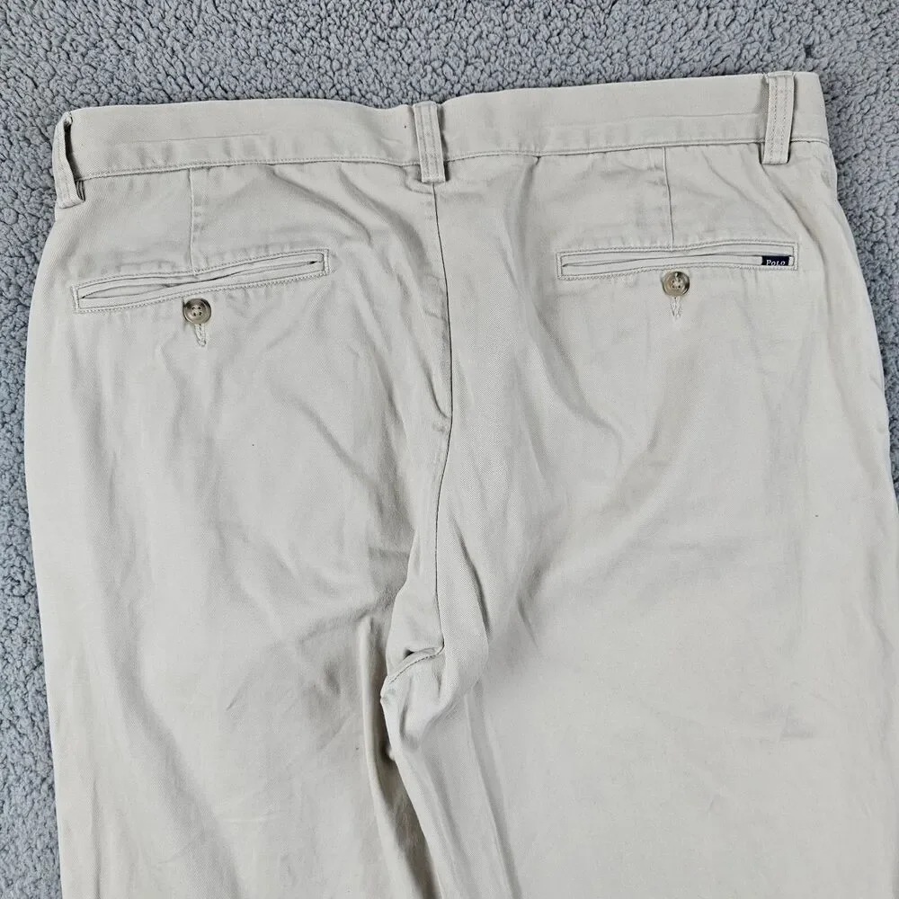 Polo Ralph Lauren Pants Mens 34s33* Khaki Beige Chino Flat Front Casual Classic